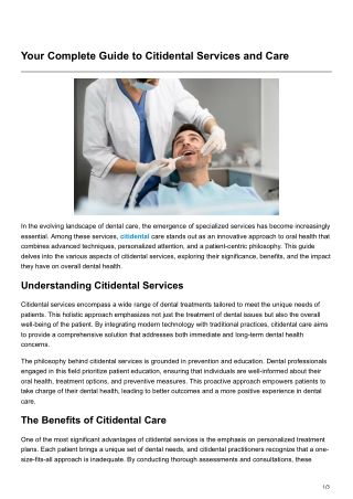 Your Complete Guide to Citidental Services and Care