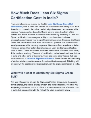 Is Six Sigma Green Belt Certification Cost Worth It in India