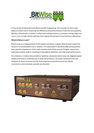 Test Return Loss at Bitwise Laboratories