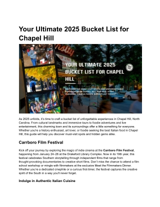 Your Ultimate 2025 Bucket List for Chapel Hill