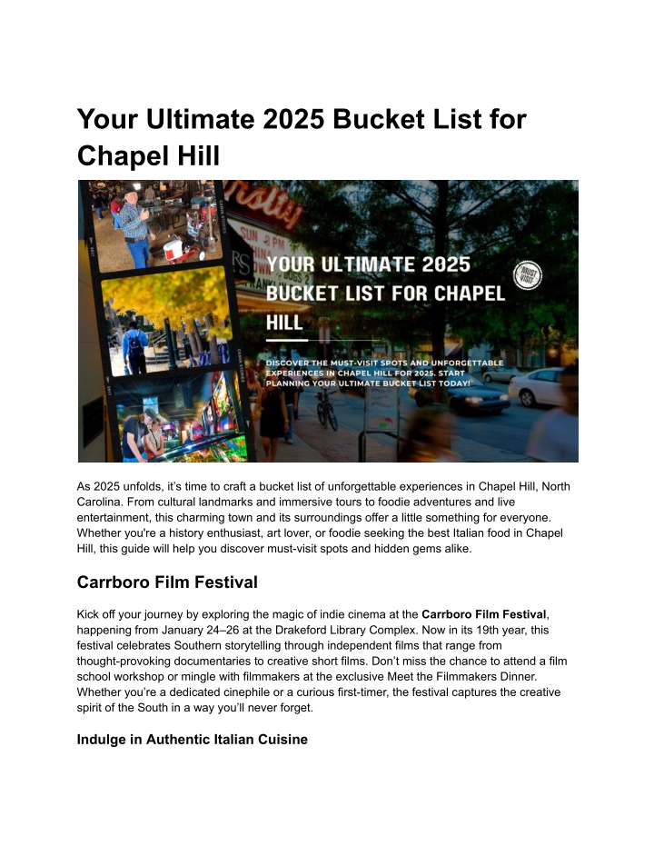 your ultimate 2025 bucket list for chapel hill