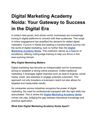 digital marketing academy noida your gateway