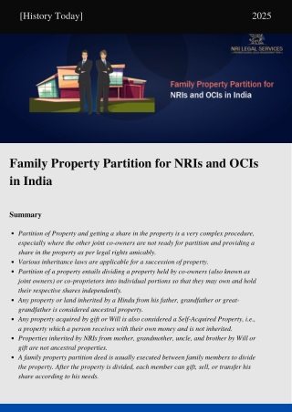 Family Property Partition for NRIs and OCIs in India