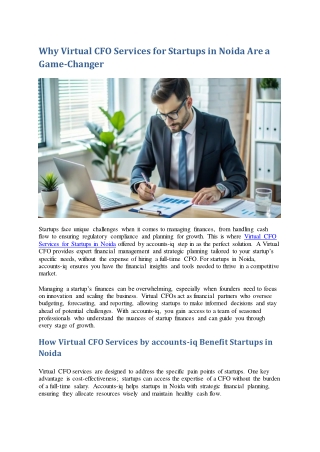 Why Virtual CFO Services for Startups in Noida Are a Game