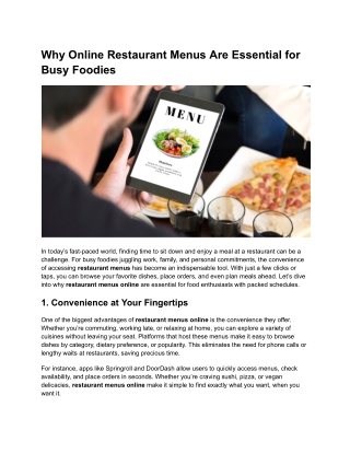 Why Online Restaurant Menus Are Essential for Busy Foodies