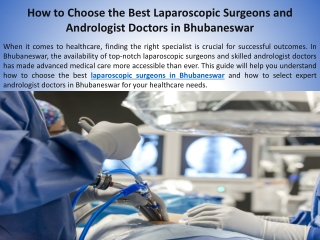 How to Choose the Best Laparoscopic Surgeons and Andrologist Doctors in Bhubaneswar