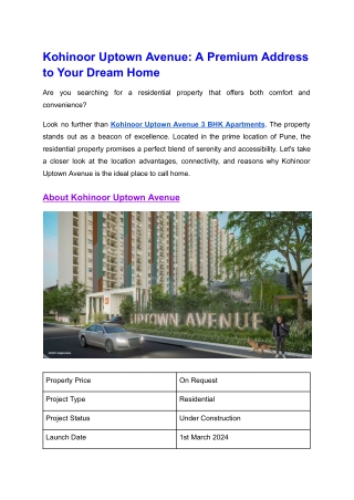 Kohinoor Uptown Avenue A Premium Address to Your Dream Home