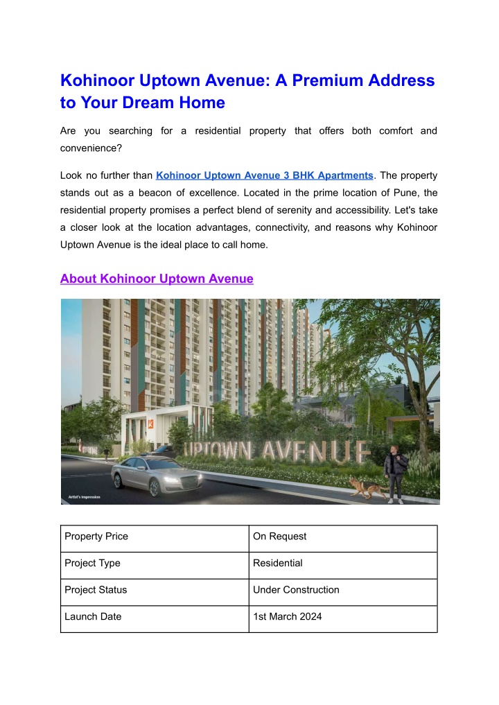 kohinoor uptown avenue a premium address to your