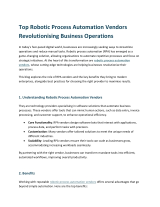 Top Robotic Process Automation Vendors Revolutionising Business Operations