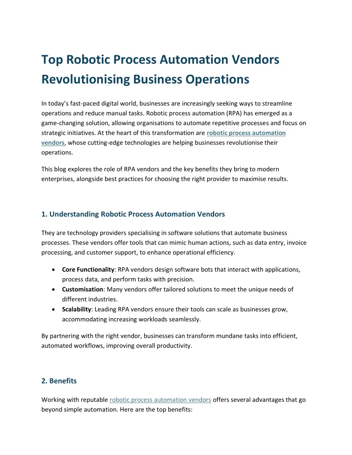 top robotic process automation vendors