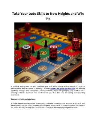 Take Your Ludo Skills to New Heights and Win Big