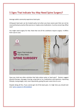 5 Signs That Indicate You May Need Spine Surgery