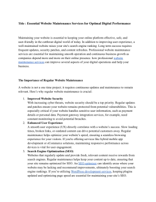 Essential Website Maintenance Services for Optimal Digital Performance