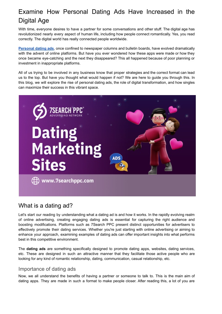 examine how personal dating ads have increased