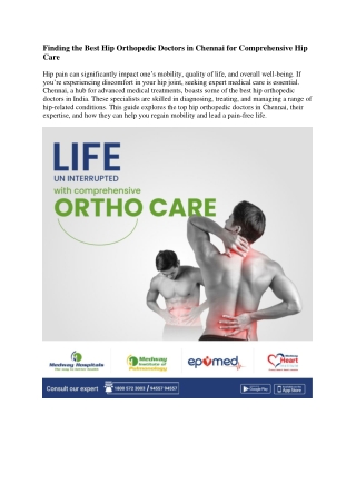 Hip Orthopedic Doctor in Chennai