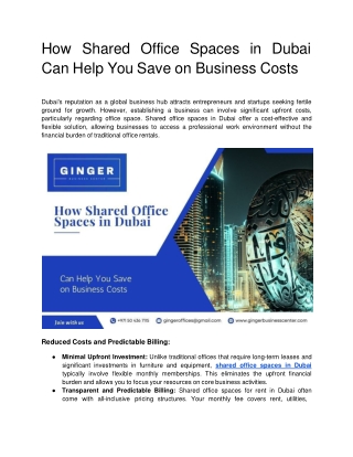 How Shared Office Spaces in Dubai Can Help You Save on Business Costs