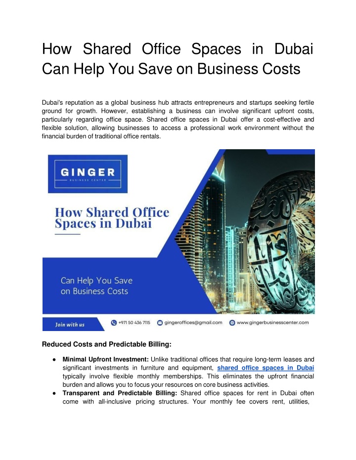 how shared office spaces in dubai can help you save on business costs