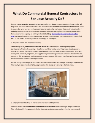 What Do Commercial General Contractors in San Jose Actually Do