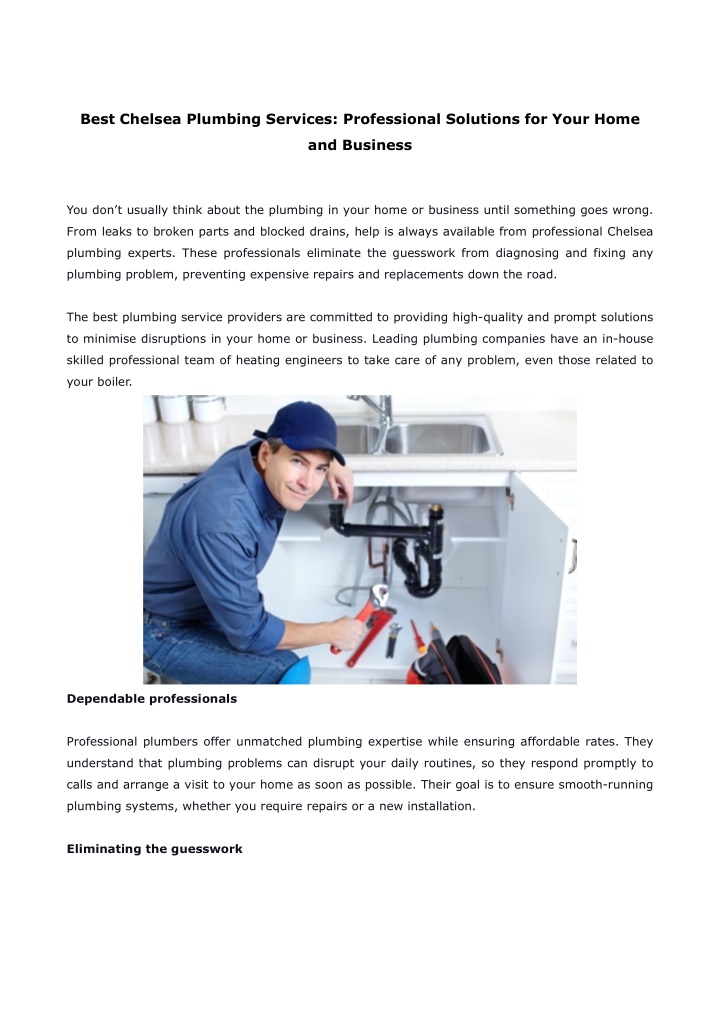 best chelsea plumbing services professional