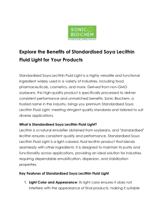 Enhance Products with Standardised Soya Lecithin Fluid Light