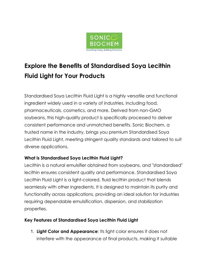 explore the benefits of standardised soya