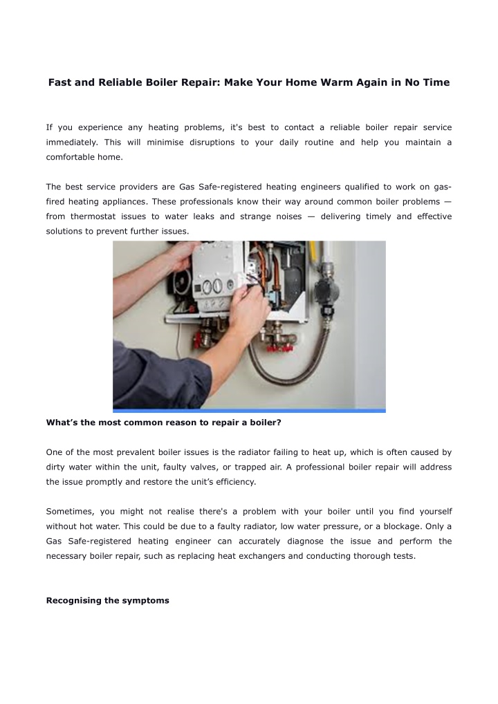 fast and reliable boiler repair make your home