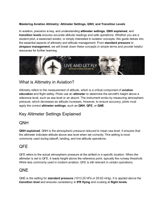 Mastering Aviation Altimetry_ Altimeter Settings, QNH, and Transition Levels