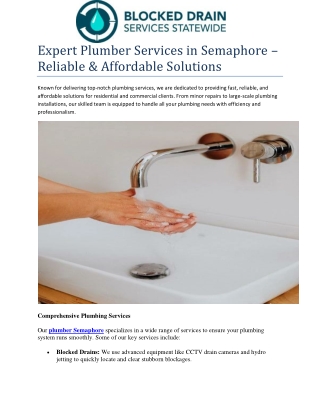 Expert Plumber Services in Semaphore – Reliable & Affordable Solutions