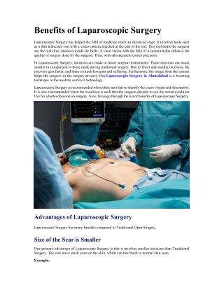 Benefits of Laparoscopic Surgery