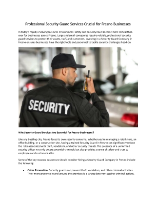 Professional Security Guard Services Crucial for Fresno Businesses