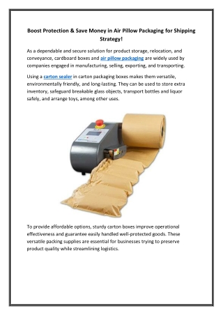 Boost Protection & Save Money in Air Pillow Packaging for Shipping Strategy