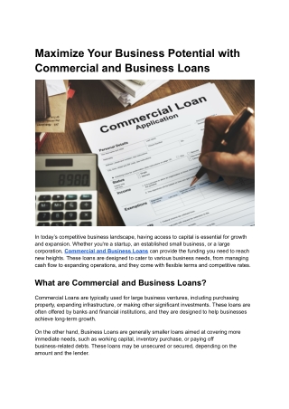 Maximize Your Business Potential with Commercial and Business Loans
