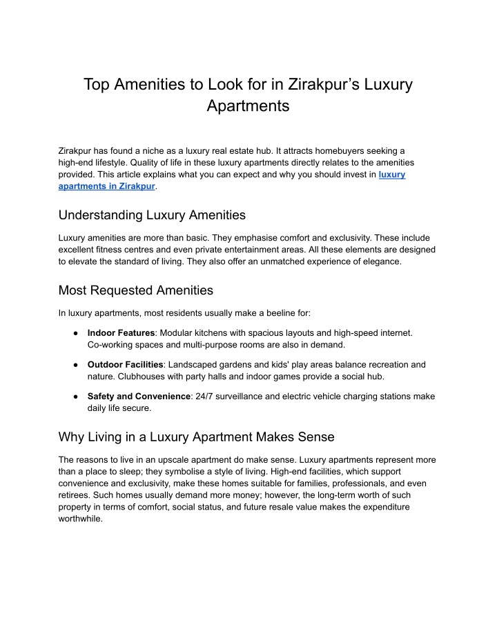 top amenities to look for in zirakpur s luxury