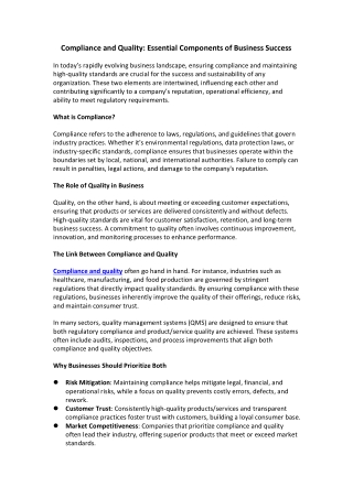compliance and quality essential components