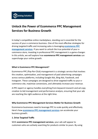 Unlock the Power of Ecommerce PPC Management Services for Business Growth