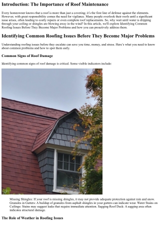 Identifying Common Roofing Issues Before They Become Major Problems
