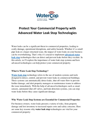 Protect Your Commercial Property with Advanced Water Leak Stop Technologies