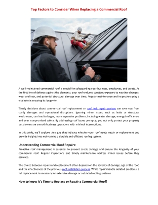 Top Factors to Consider When Replacing a Commercial Roof