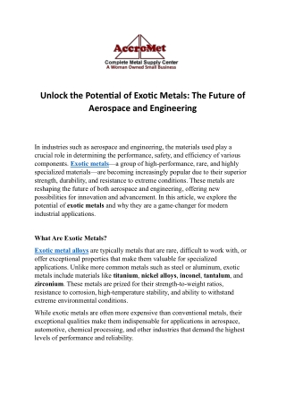 Unlock the Potential of Exotic Metals The Future of Aerospace and Engineering