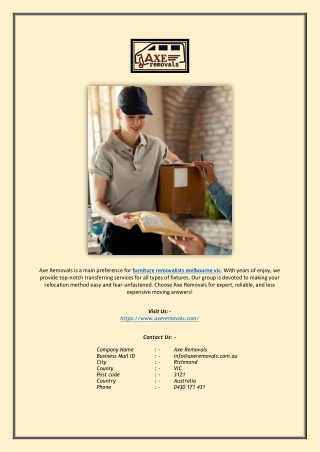 Expert Furniture Removalists Melbourne VIC | Axe Removals
