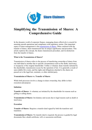 Shares Transmission Procedure