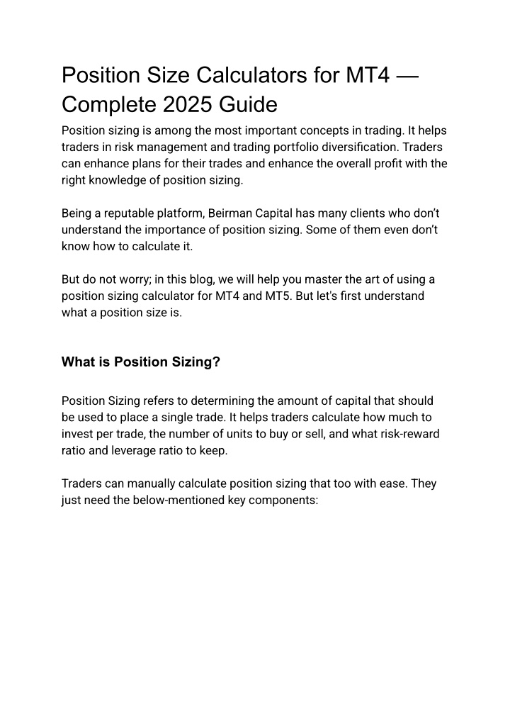 position size calculators for mt4 complete 2025