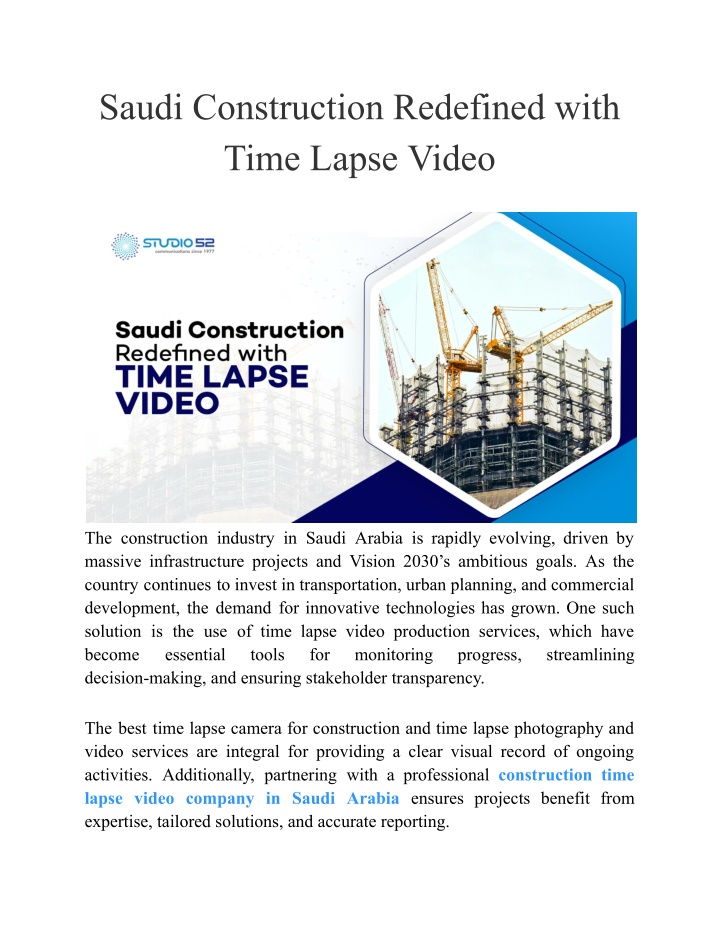 saudi construction redefined with time lapse video