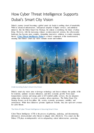 How Cyber Threat Intelligence Supports Dubai Smart City Vision