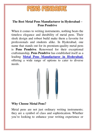 The Best Metal Pens Manufacturer in Hyderabad  Pens Pendrive