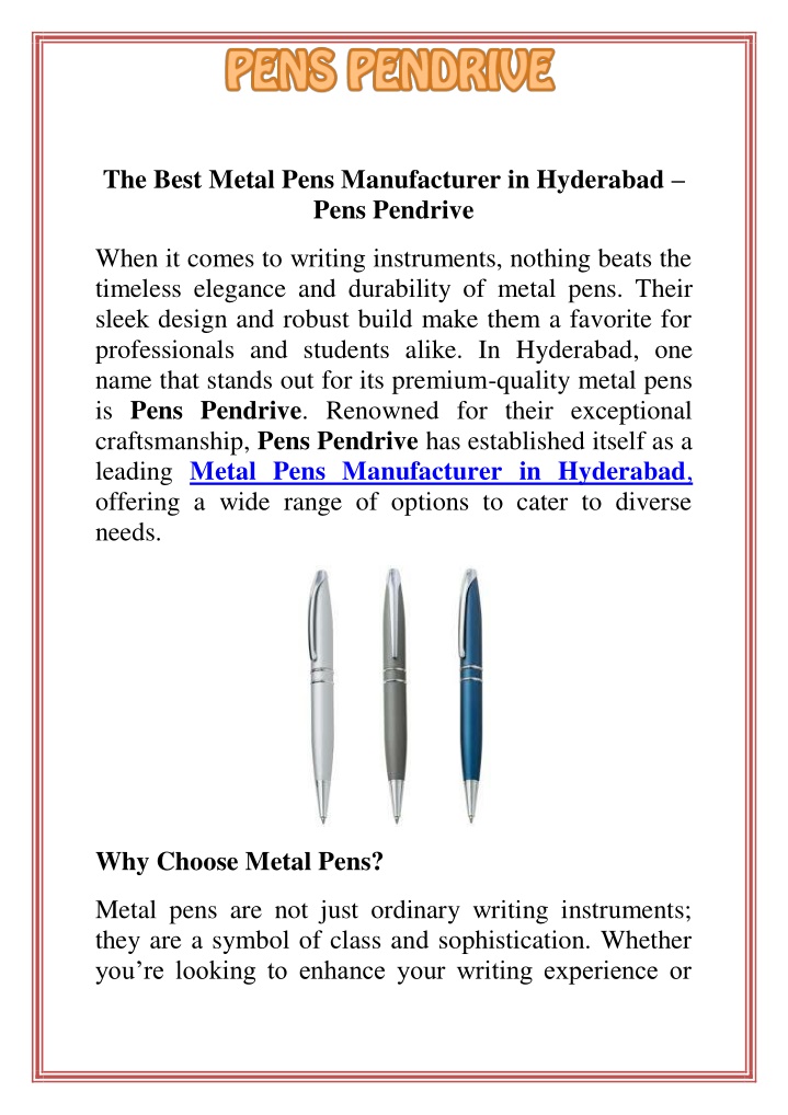 the best metal pens manufacturer in hyderabad