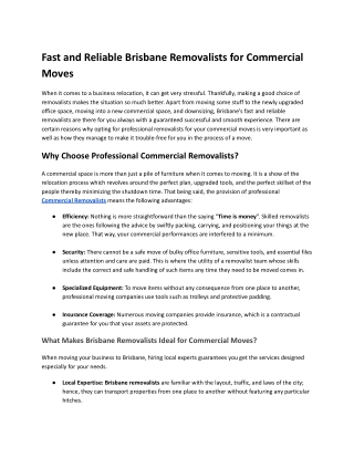 Fast and Reliable Brisbane Removalists for Office and Home Moves