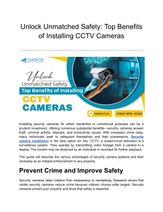 Unlock Unmatched Safety_ Top Benefits of Installing CCTV Cameras