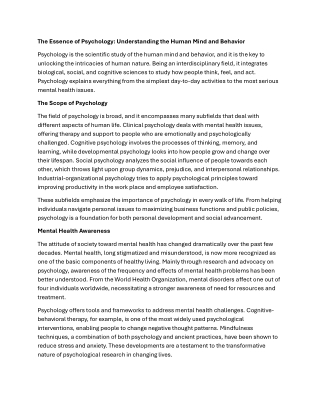 The Essence of Psychology: Understanding the Human Mind and Behavior