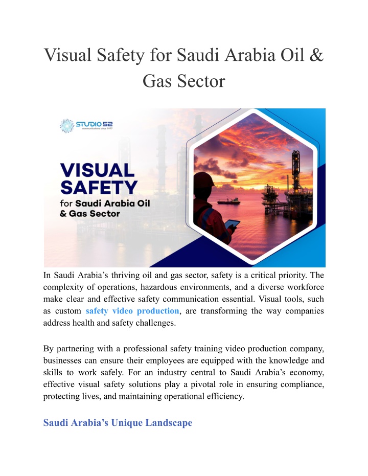 visual safety for saudi arabia oil gas sector